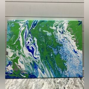 Hand Crafted Green and Blue Fluid Art Painting